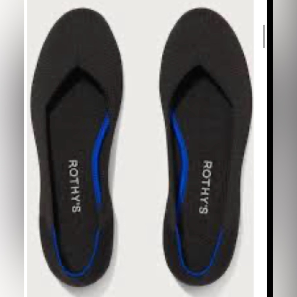 Rothy’s The Flat Round Toe Black W/ Electric Blue Halo Ballet Flats Sz 6 comfort